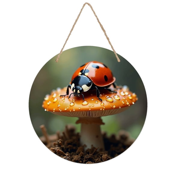 Rustic Round Wooden Wall Art Sign, 8" Decorative Home Decor, Vintage Ladybug Insect Designs, Easy Hang, Gift-Ready for Christmas Living Room Bedroom Kitchen Office
