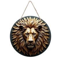Rustic Round Wooden Wall Art Sign, 8" Decorative Home Decor, Vintage Lion Head Designs, Easy Hang, Gift-Ready for Christmas Living Room Bedroom Kitchen Office