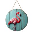 thumbnail image 1 of Rustic Round Wooden Wall Art Sign, 8" Decorative Home Decor, Vintage Pink Flamingo Designs, Easy Hang, Gift-Ready for Christmas Living Room Bedroom Kitchen Office, 1 of 8