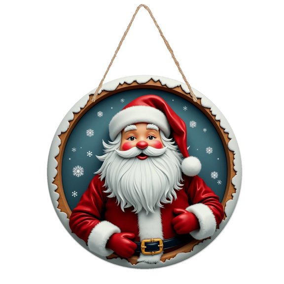 Rustic Round Wooden Wall Art Sign, 8" Decorative Home Decor, Vintage Santa Claus Christmas Holiday Designs, Easy Hang, Gift-Ready for Christmas Living Room Bedroom Kitchen Office