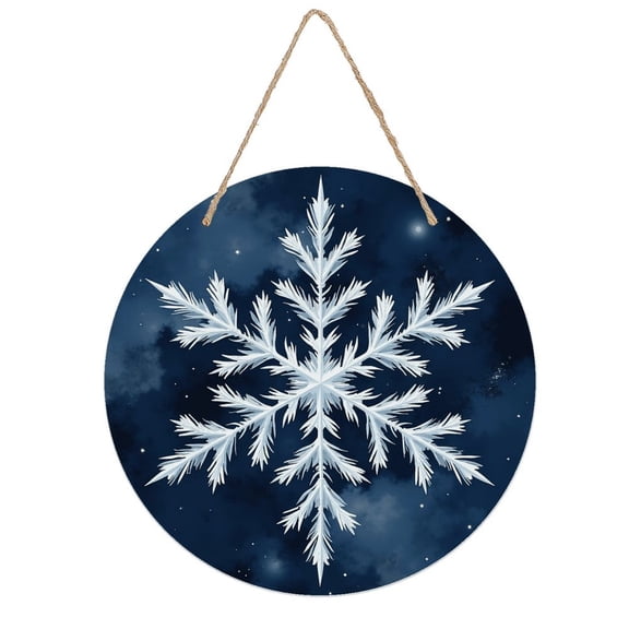Rustic Round Wooden Wall Art Sign, 8" Decorative Home Decor, Vintage Snowflake Winter Snow Designs, Easy Hang, Gift-Ready for Christmas Living Room Bedroom Kitchen Office