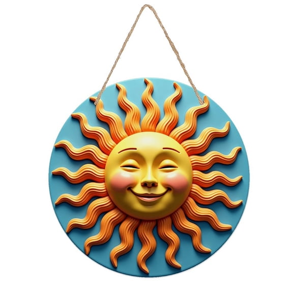 Rustic Round Wooden Wall Art Sign, 8" Decorative Home Decor, Vintage Sun Face Designs, Easy Hang, Gift-Ready for Christmas Living Room Bedroom Kitchen Office