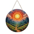 thumbnail image 1 of Rustic Round Wooden Wall Art Sign, 8" Decorative Home Decor, Vintage Sun Landscape Mountains Designs, Easy Hang, Gift-Ready for Christmas Living Room Bedroom Kitchen Office, 1 of 8