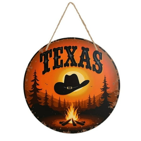 Rustic Round Wooden Wall Art Sign, 8" Decorative Home Decor, Vintage Texas Fire Designs, Easy Hang, Gift-Ready for Christmas Living Room Bedroom Kitchen Office