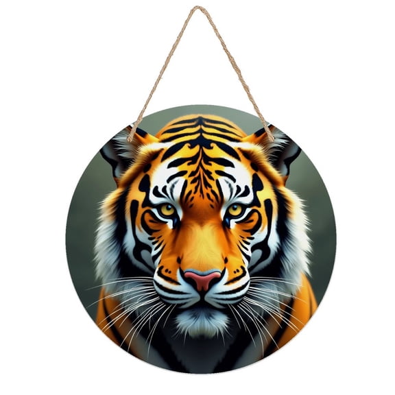 Rustic Round Wooden Wall Art Sign, 8" Decorative Home Decor, Vintage Tiger Face Designs, Easy Hang, Gift-Ready for Christmas Living Room Bedroom Kitchen Office