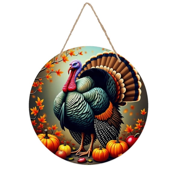 Rustic Round Wooden Wall Art Sign, 8" Decorative Home Decor, Vintage Turkey Autumn Fall Designs, Easy Hang, Gift-Ready for Christmas Living Room Bedroom Kitchen Office