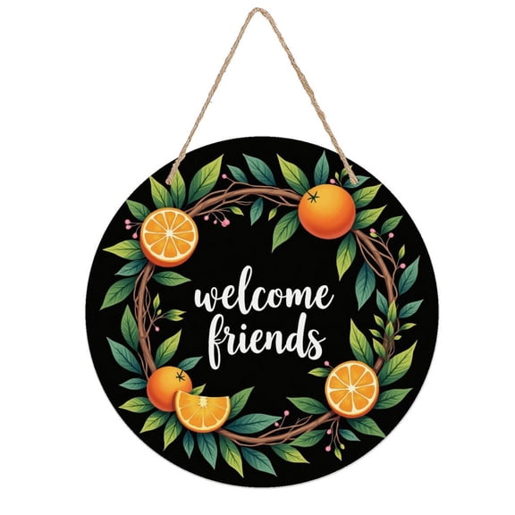 Rustic Round Wooden Wall Art Sign, 8" Decorative Home Decor, Vintage Welcome Oranges Fruit Designs, Easy Hang, Gift-Ready for Christmas Living Room Bedroom Kitchen Office