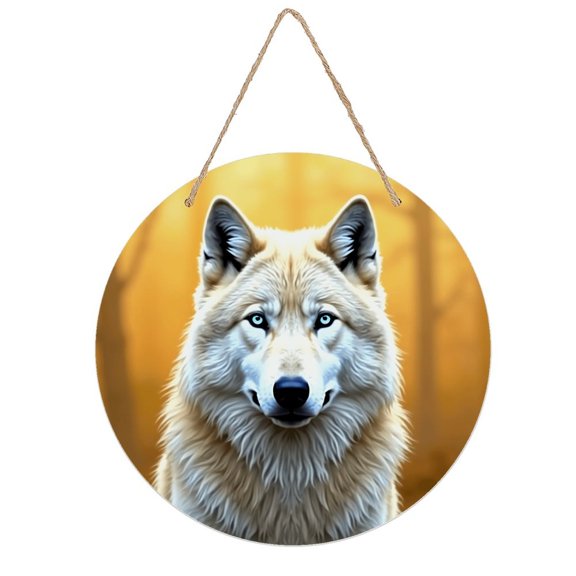 Rustic Round Wooden Wall Art Sign, 8" Decorative Home Decor, Vintage White Wolf Designs, Easy Hang, Gift-Ready for Christmas Living Room Bedroom Kitchen Office