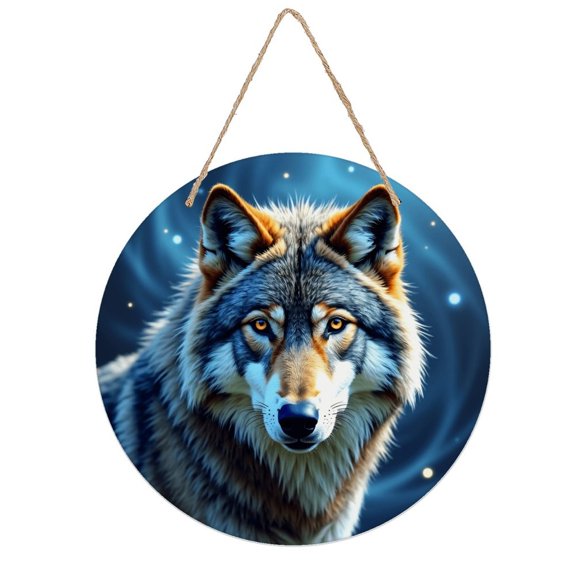 Rustic Round Wooden Wall Art Sign, 8" Decorative Home Decor, Vintage Wolf Designs, Easy Hang, Gift-Ready for Christmas Living Room Bedroom Kitchen Office