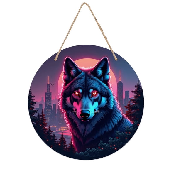 Rustic Round Wooden Wall Art Sign, 8" Decorative Home Decor, Vintage Wolf Fantasy Night Designs, Easy Hang, Gift-Ready for Christmas Living Room Bedroom Kitchen Office