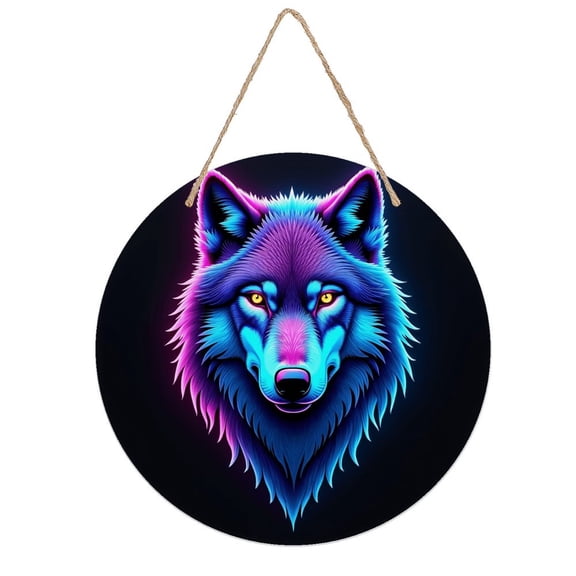 Rustic Round Wooden Wall Art Sign, 8" Decorative Home Decor, Vintage Wolf Head Face Designs, Easy Hang, Gift-Ready for Christmas Living Room Bedroom Kitchen Office