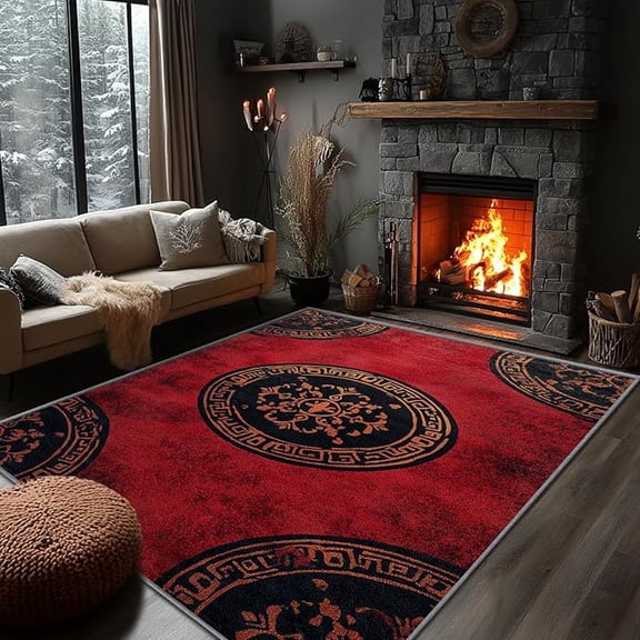 Rustic Rugs for Living Room - Oriental Rug, Chinese Traditional Classic Area Rug, Rustic Asian Style Door Mat, Washable & Non Slip & Soft Small Carpet, Oriental Home Decor 2 x 3ft