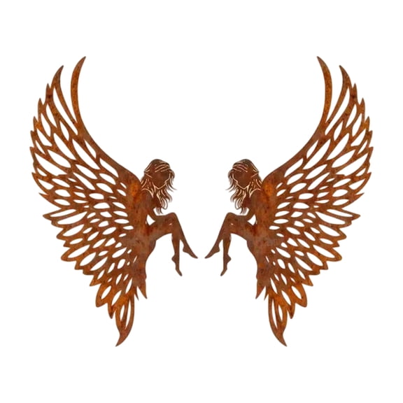 Rustic Rusted Angel Silhouette Garden Stakes – Set of 2 Metal Fairy Yard Art for Outdoor Landscaping & Garden Decor,Weather-Resistant Backyard Ornament