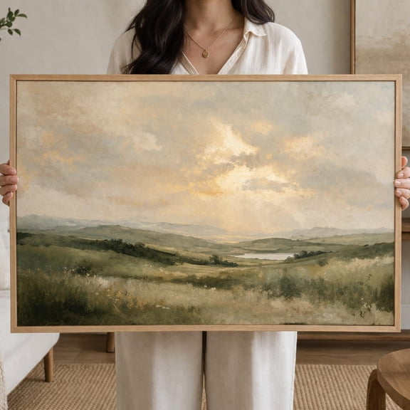 Rustic Sage Green Hills Landscape Art, Unframed Paper Poster 8x10in