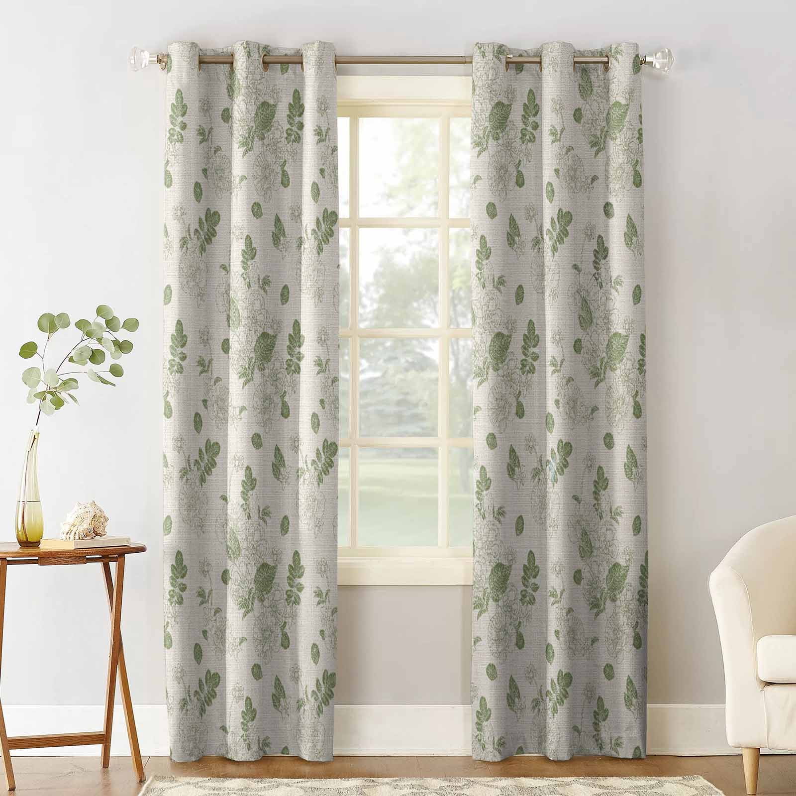 Rustic Sage Leaves Blackout Curtains 96 Inches Length, Spring Botanical ...