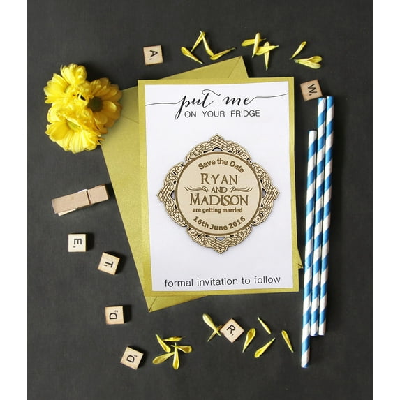 Rustic Save The Date Wedding Wooden Magnet 40 Custom Engraved Wooden Magnet Personalized Gift