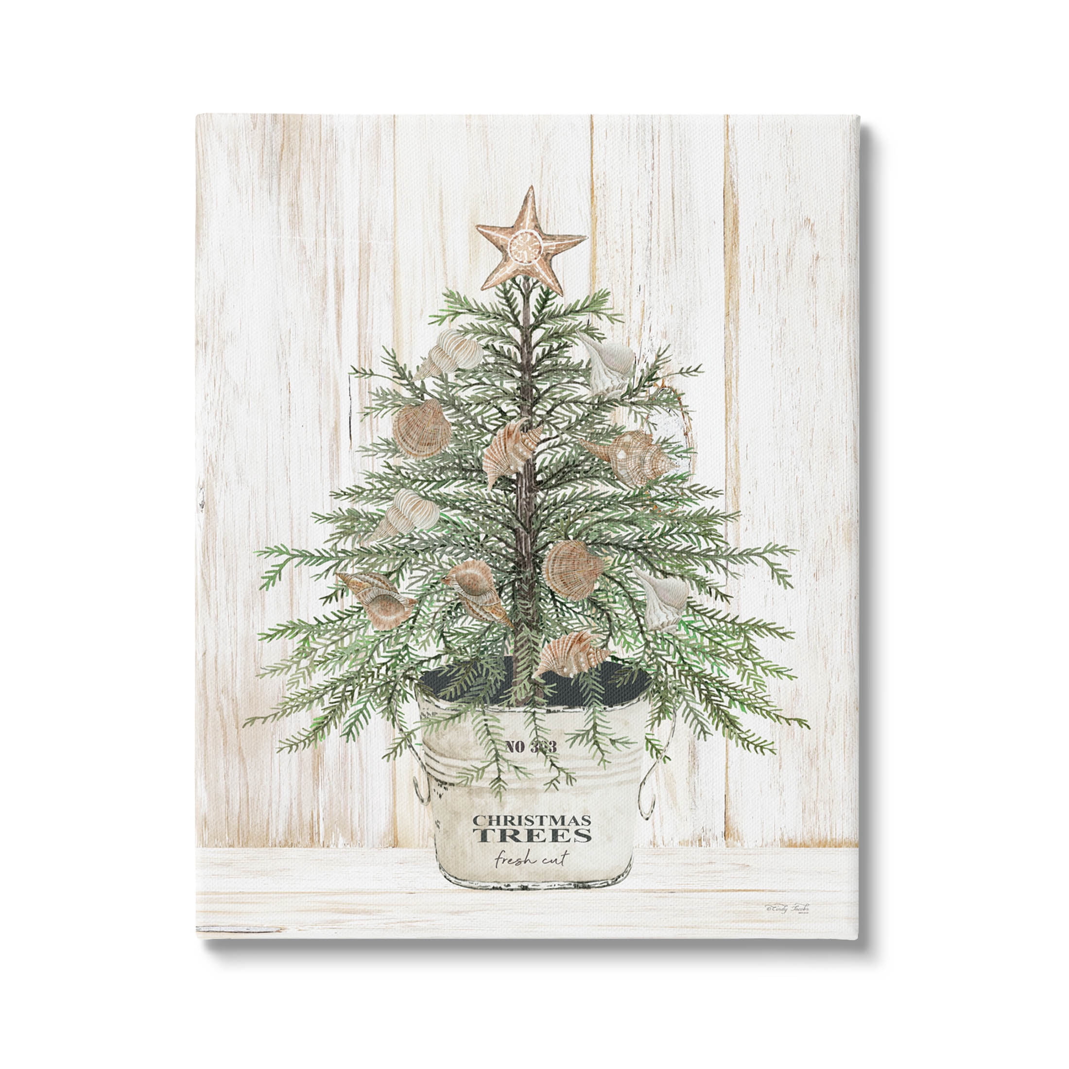 Rustic Seashell Christmas Tree Holiday Graphic Art Gallery Wrapped Canvas Print Wall Art