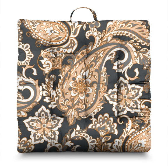 Rustic Seat Cushion&nbsp;– Large 22x22 Inch Floor Pillow, Thick & Cozy Dutch Velvet, Vintage Paisley Boho Design for Meditation, Yoga & Tatami Rooms (Tribal Pattern)