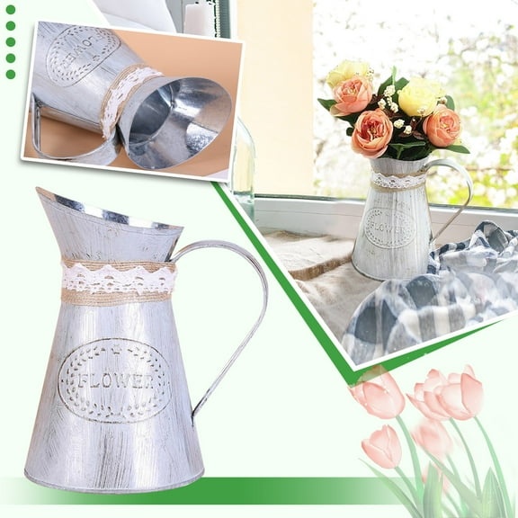Rustic Shabby Chic Vase, Farmhouse Galvanized Flower Vase, Metal Milk Jug Vases, French Style Vintage Decorative Pitcher for Home Decor, Photo Props, Sparklers for Weddings