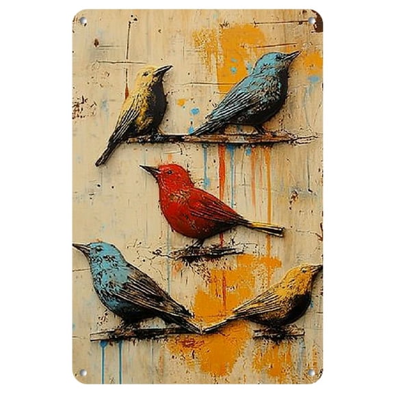 Rustic Shabby Chic Watercolor Birds Metal Sign - Brown Sparrow Iron Wall Art, Reusable Home Decor, 8x12 Inch, Perfect for Room Decor