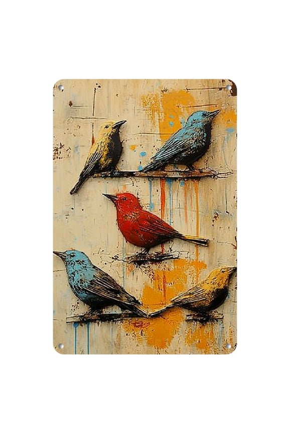 Rustic Shabby Chic Watercolor Birds Metal Sign - Brown Sparrow Iron Wall Art, Reusable Home Decor, 8x12 Inch, Perfect for Room Decor
