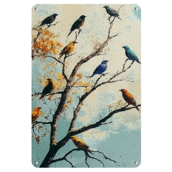 Rustic Shabby Chic Watercolor Birds Metal Sign - Brown Sparrow Iron Wall Art, Reusable Home Decor, 8x12 Inch, Perfect for Room Decor