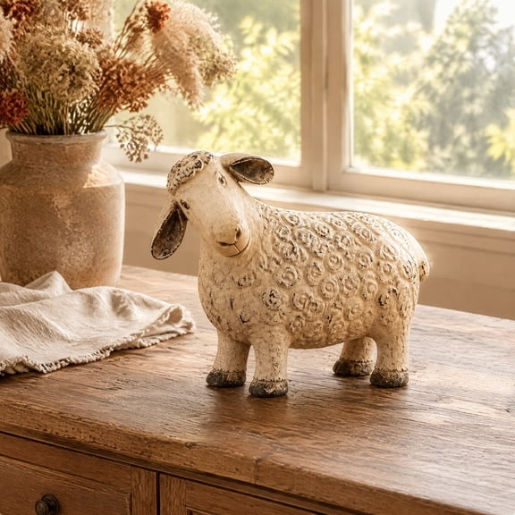 Rustic Sheep Figurine Desktop Decoration, Multicolor, 9.45"