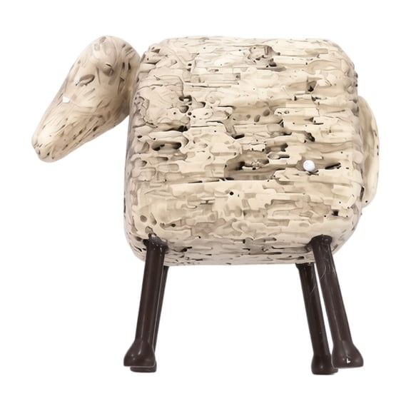 Rustic Sheep Figurine, Distressed Antique WoodGrain Resin Animal Statue with Metal Legs, Farmhouse Decor Ornament for Mantel Shelf Entryway Console Table, 7.48 Inch