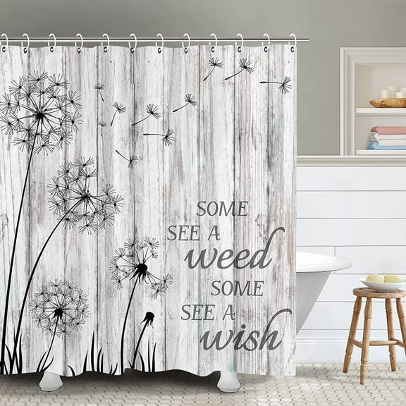 Rustic Shower Curtain, Farmhouse Shower Curtain, Farm Country Weed Wish Dandelion Woodland, 72W x 72H inch Shower Curtains with Hooks, Western Retro Floral Plant Harvest Bath Decor