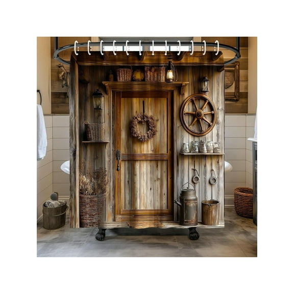 Rustic Shower Curtain, Rustic Farmhouse Western Country House Unique Shower Curtain, 60" W X 72" L, Durable Waterproof Polyester Fabric, Easy To Clean