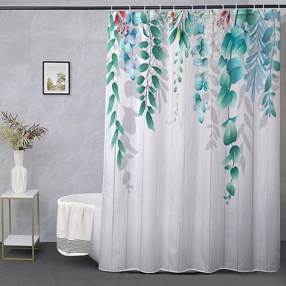 Rustic Shower Curtain Set Grey Floral Fabric Bath Curtain 12 Hooks Butterfly Daisy American Country Farm Style 72×72 Inches