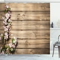 thumbnail image 1 of Rustic Shower Curtain, Sweet Spring Flowering Tree Branch on Weathered Wooden Blooming Orchard Image, Fabric Bathroom Set with Hooks, 69W X 75L Inches Long, Pink Brown Green, by Ambesonne, 1 of 4