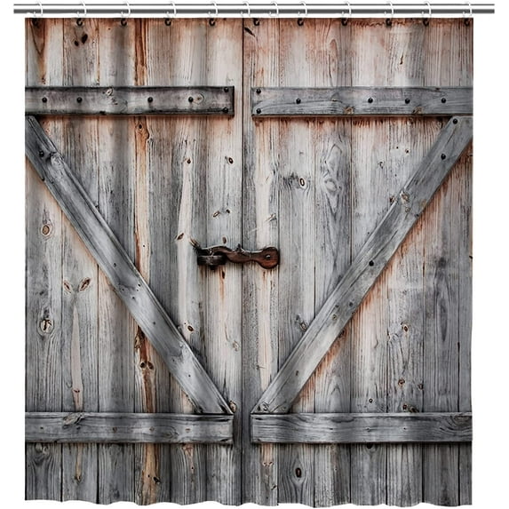 Rustic Shower Curtain Wooden Barn Door 84 X 72 inch Farmhouse Wood Vintage Shower Curtain Sets for Bathroom Decor Fabric Polyester Waterproof with 12 Hooks