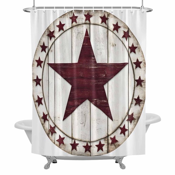 Rustic Shower Curtain for Bathroom, Barn Star Waterproof Cloth Fabric Bathroom Accessories Set with 12 Rust Proof Plastic Hooks, 72"x96"