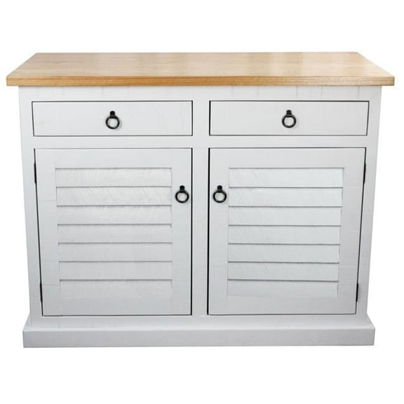 Rustic Shutter Door Kitchen Island in Bright White with Oak Top