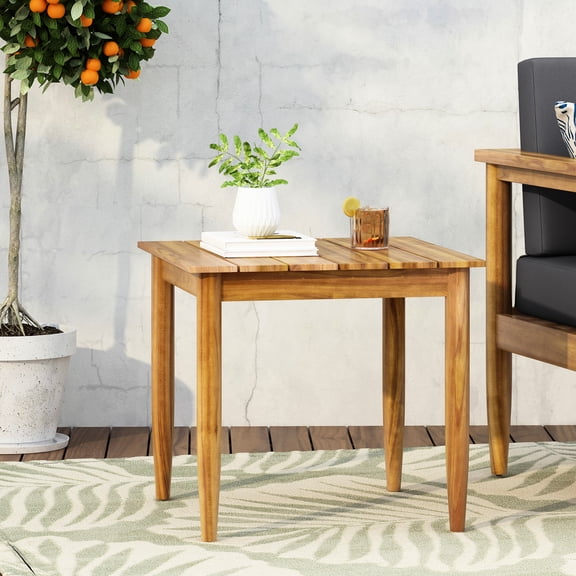 Rustic Side Table Of Wood, Design, 20x20x17.76 Slat-incorporated Wood Table, 20" W X D 17.76" H,