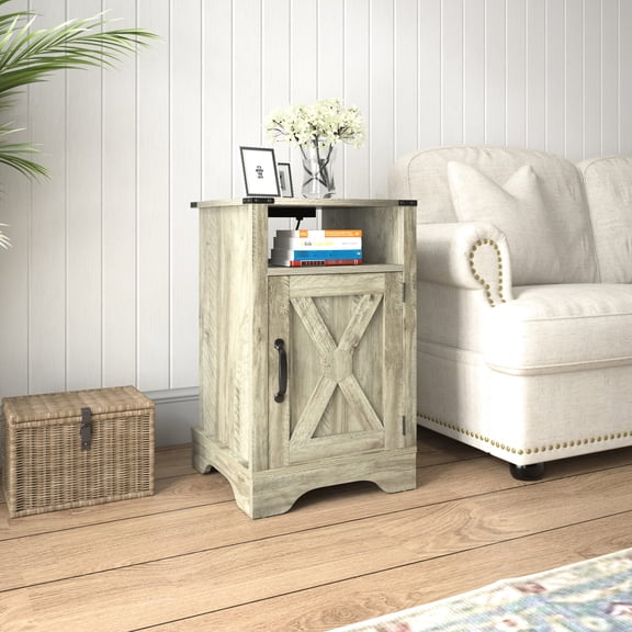 Rustic Side Table with Generous Hidden and Open Storage / Keep Items Organized in Different Ways