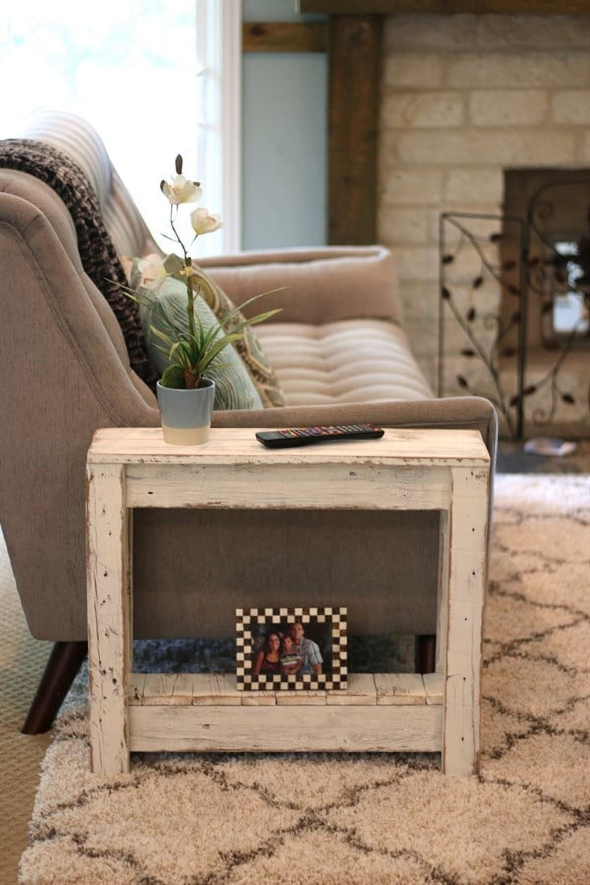 Antique White Reclaimed Wood Rustic Side Table
