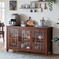 thumbnail image 1 of Rustic Sideboard Buffet Cabinet with Versatile Storage, 55" Large Coffee Bar Cabinet with Glass Doors and Shelves for Dining Room, Brown, 1 of 8