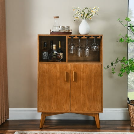 Rustic Sideboard Wine Cabinet, 31.5" With Adjustable Shelf & Storage, Rack And Glass Holder For Home Dining Room Functional Storage Living Space