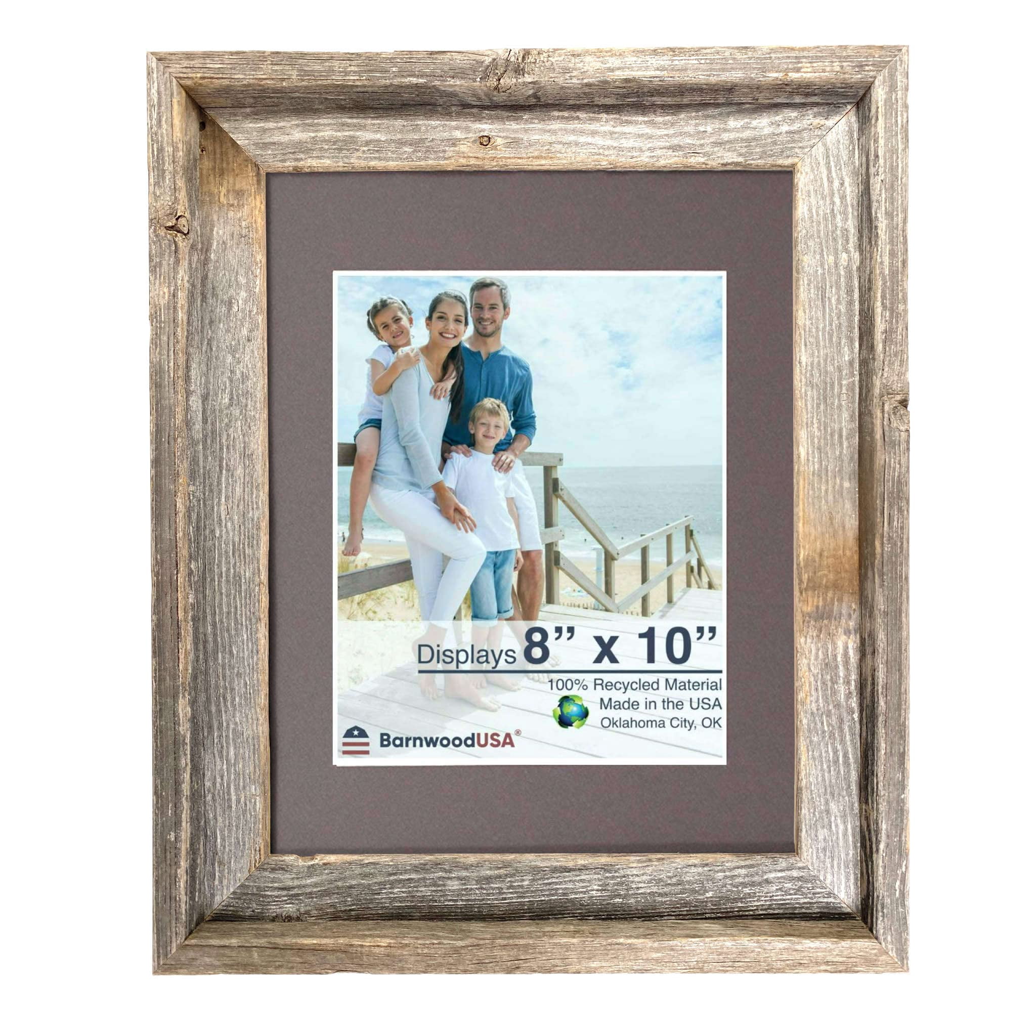 Rustic Barnwood Picture Frames – Reclaimed Wood Photo Frames – Wood Frame with Mat for Wall & Tabletop Display – Made in USA, Weathered Gray, 11x14 matted to display a 8x10, Weather Wood Mat