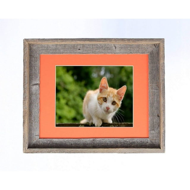 Rustic Signature 16" x 20" Weathered Gray Reclaimed Wood Picture Frame (Tangerine Mat for a 11" x 14" Photo)