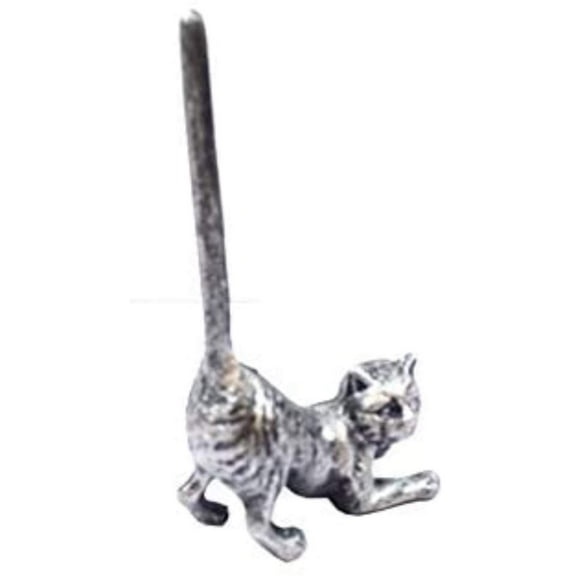 Rustic Silver Cast Iron Cat Paper Towel Holder 10" - Metal Art Decor - Cat Deco