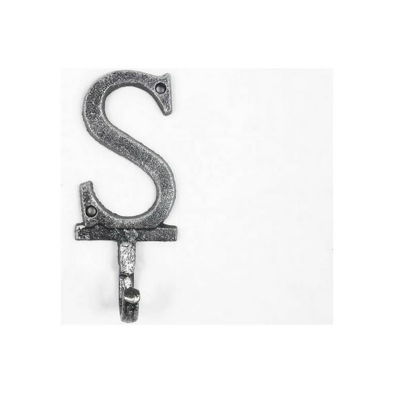 Rustic Silver Cast Iron Letter S Alphabet Wall Hook 6"