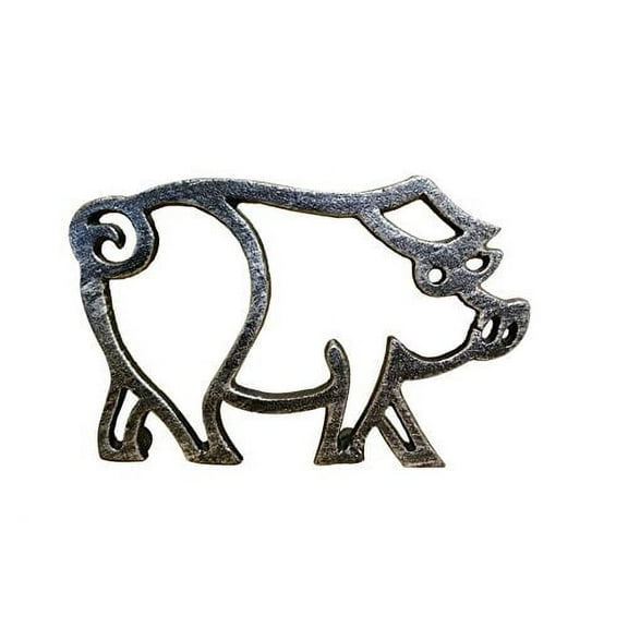 Rustic Silver Cast Iron Pig Shaped Trivet 8"- Decorative Cast Iron - Animal Tri