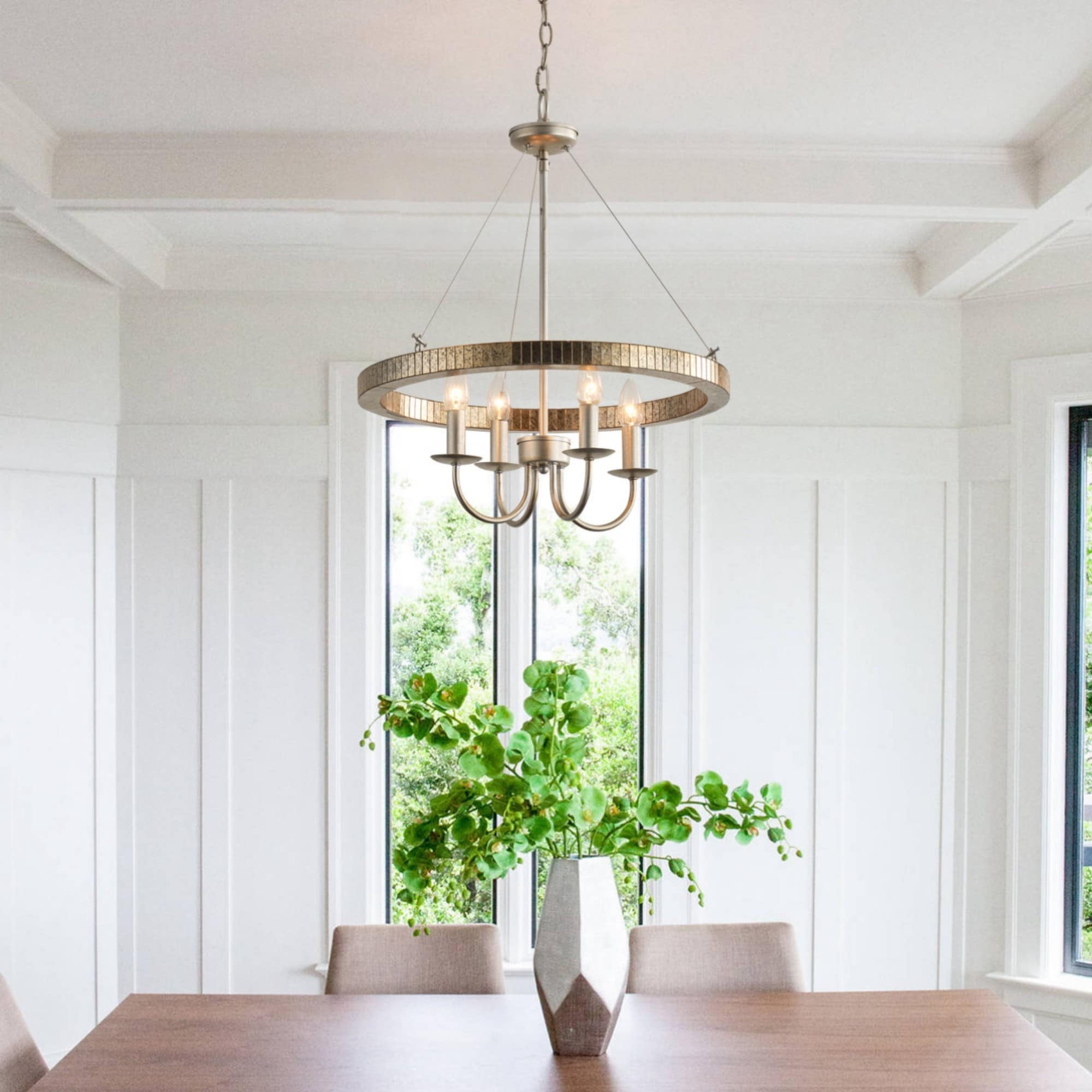 Farmhouse Brushed Nickel Wagon Wheel Candle Style Chandelier - 19.7" W x 23.6" H