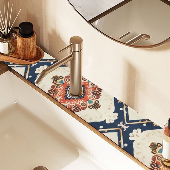 Rustic Sink Splash Guard Faucet 14.7x5.4in Drying Mat Drying Mat Absorbent Pad for Bathroom Kitchen 1PCS