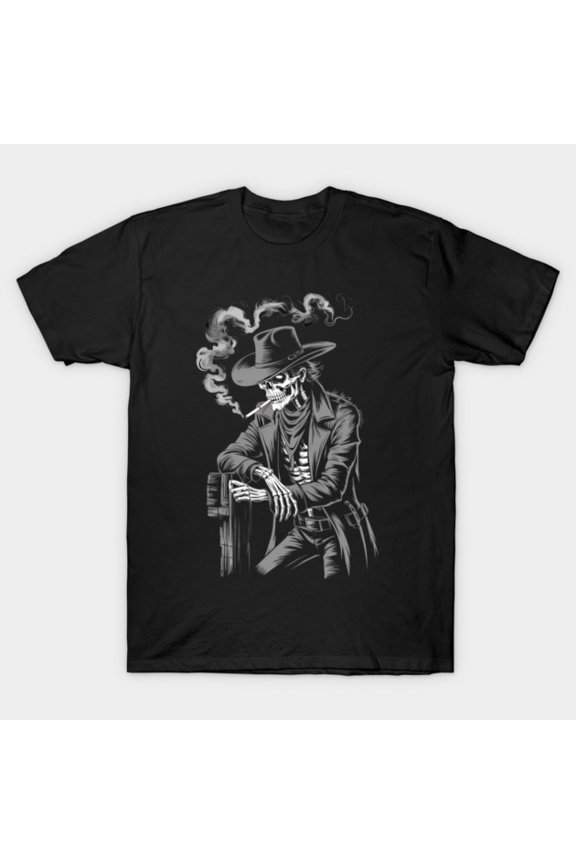 Rustic Skeleton Cowboy Funny Western Goth Dark Gothic Skeleton Head Retro Art G4671 T-Shirt, for men and women, Up to Size 5XL