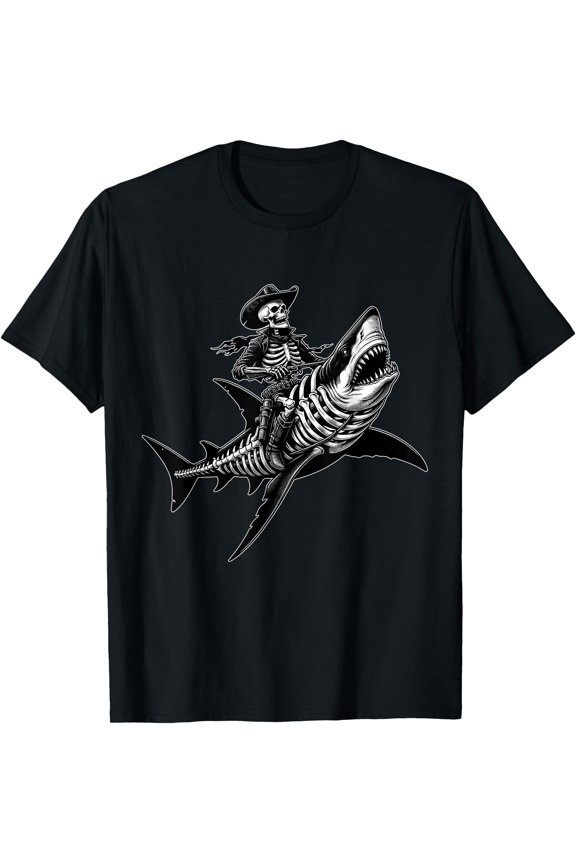 Rustic Skeleton Cowboy Shark Western Gothic Rodeo Goth Style T-Shirt