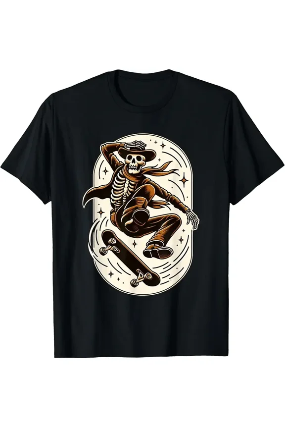 Rustic Skeleton Cowboy Skater Western Gothic Goth Grunge T-Shirt